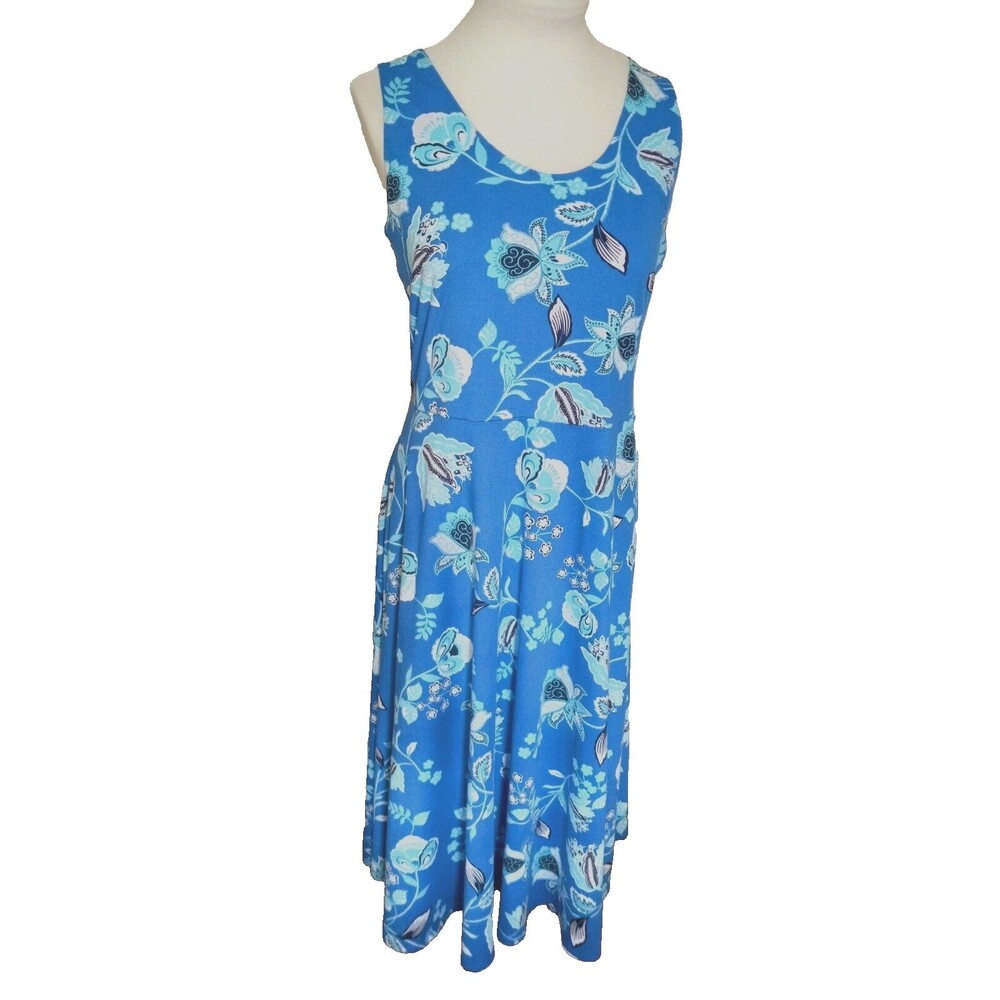 52 Seven Blue White Floral Sleeveless Fit & Flare  Knit Dress XL
